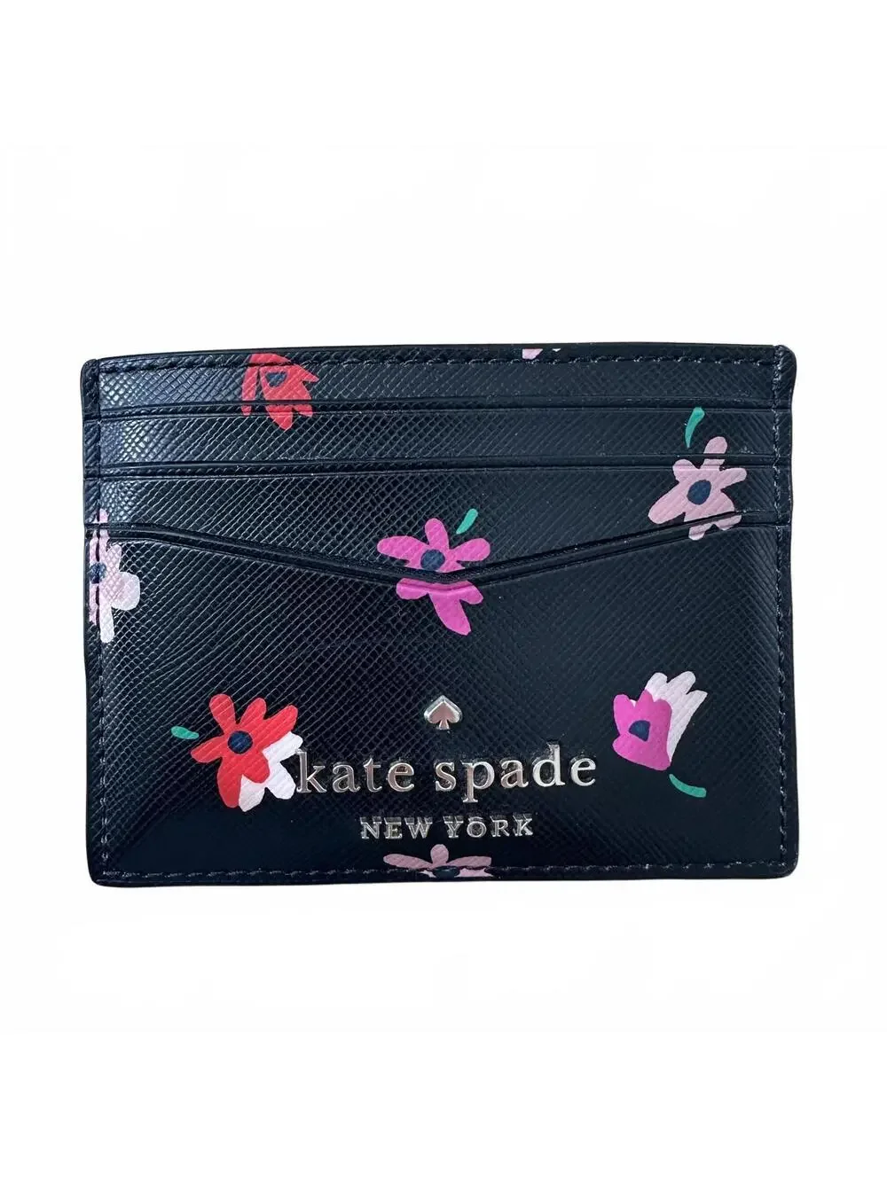 Kate Spade Staci Card Holder Black Floral Wallet Saffiano WLR00604